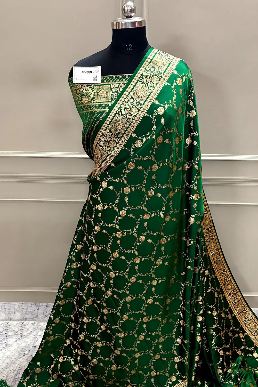 Green Albeli Jaal Katan Satin Silk Banarasi Saree