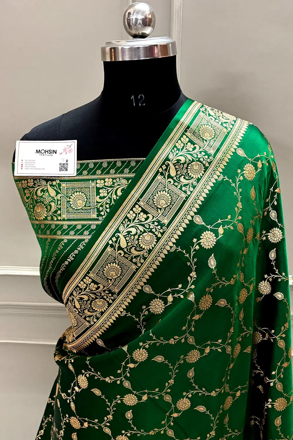 Green Albeli Jaal Katan Satin Silk Banarasi Saree