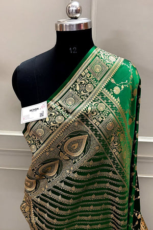 Green Albeli Jaal Katan Satin Silk Banarasi Saree