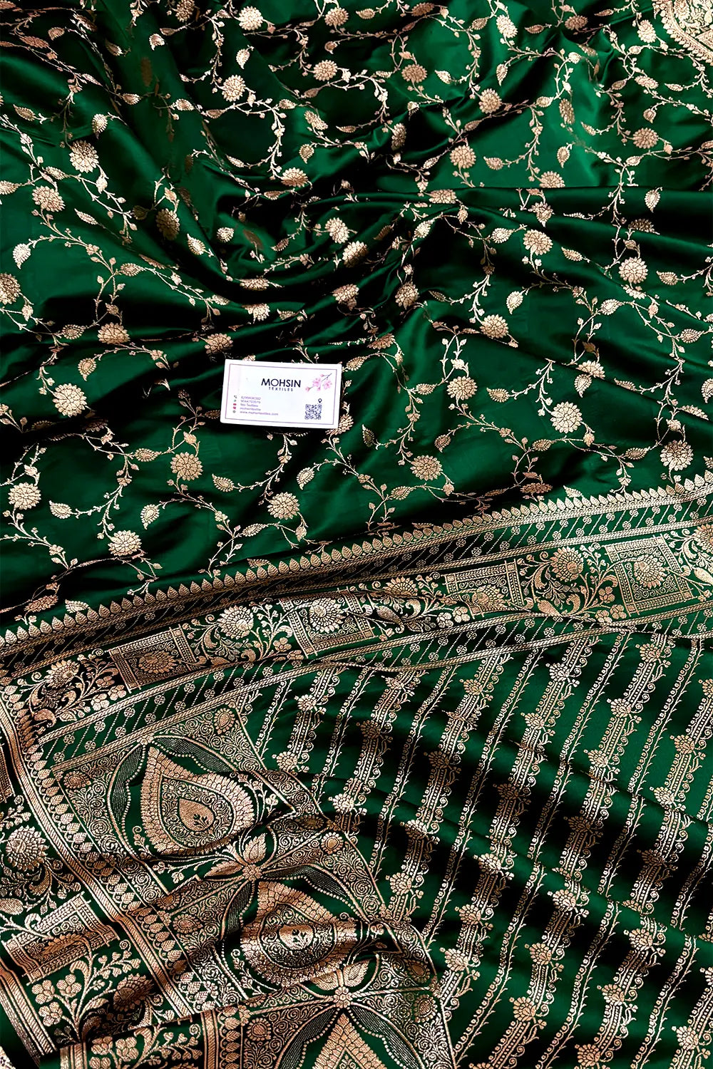 Green Albeli Jaal Katan Satin Silk Banarasi Saree