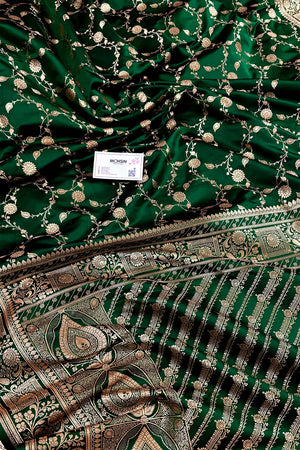 Green Albeli Jaal Katan Satin Silk Banarasi Saree