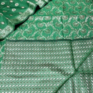 Green and Gold Zari Border Cotton Silk Banarasi Suit