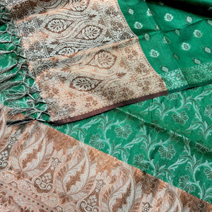 Green and Gold Zari Border Cotton Silk Banarasi Suit