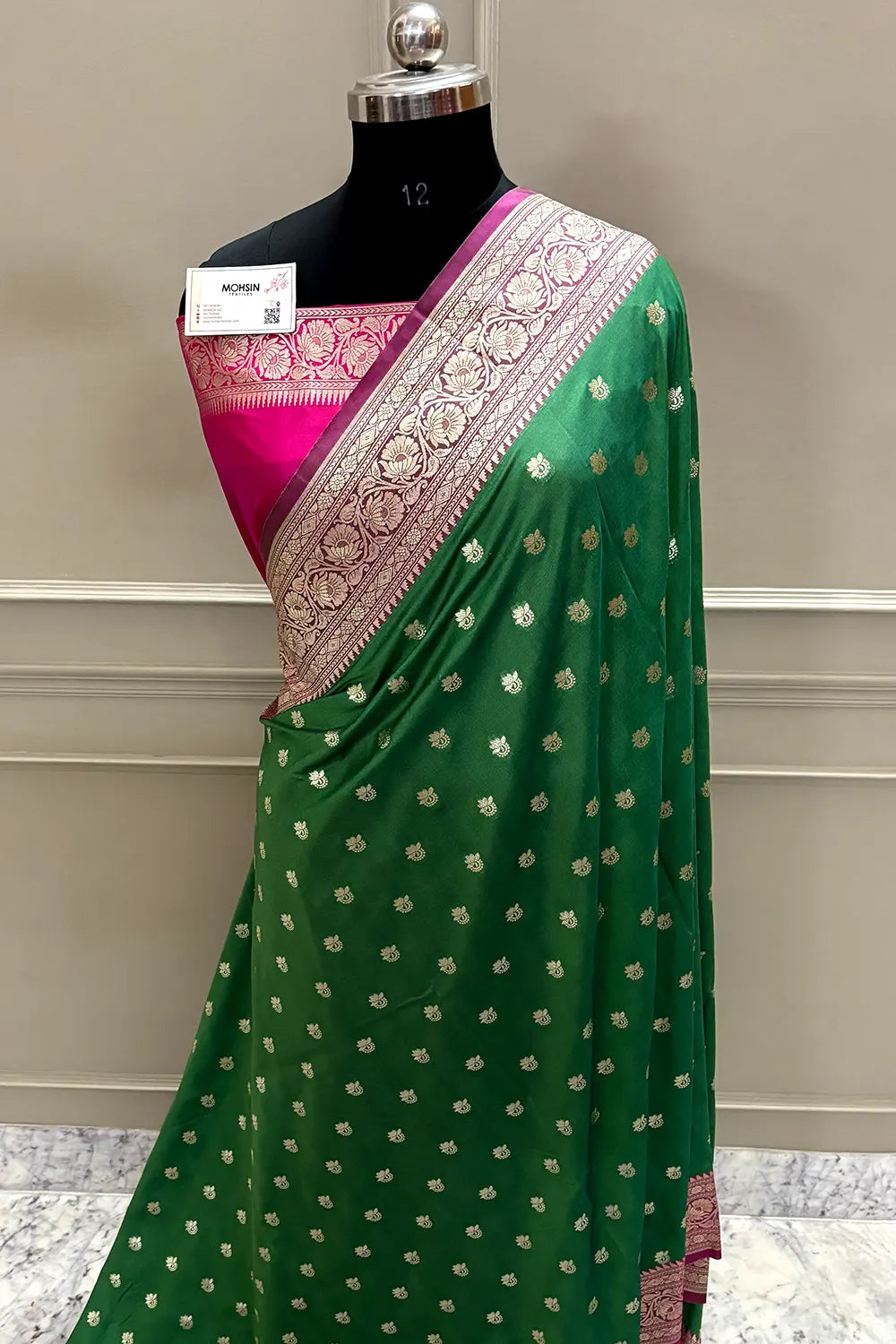 Green and Pink Ghonga Buti Katan Silk Banarasi Saree