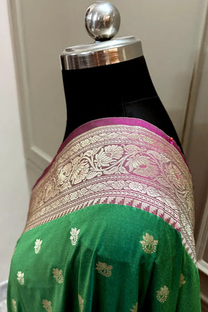 Green and Pink Ghonga Buti Katan Silk Banarasi Saree