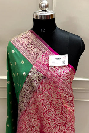 Green and Pink Ghonga Buti Katan Silk Banarasi Saree