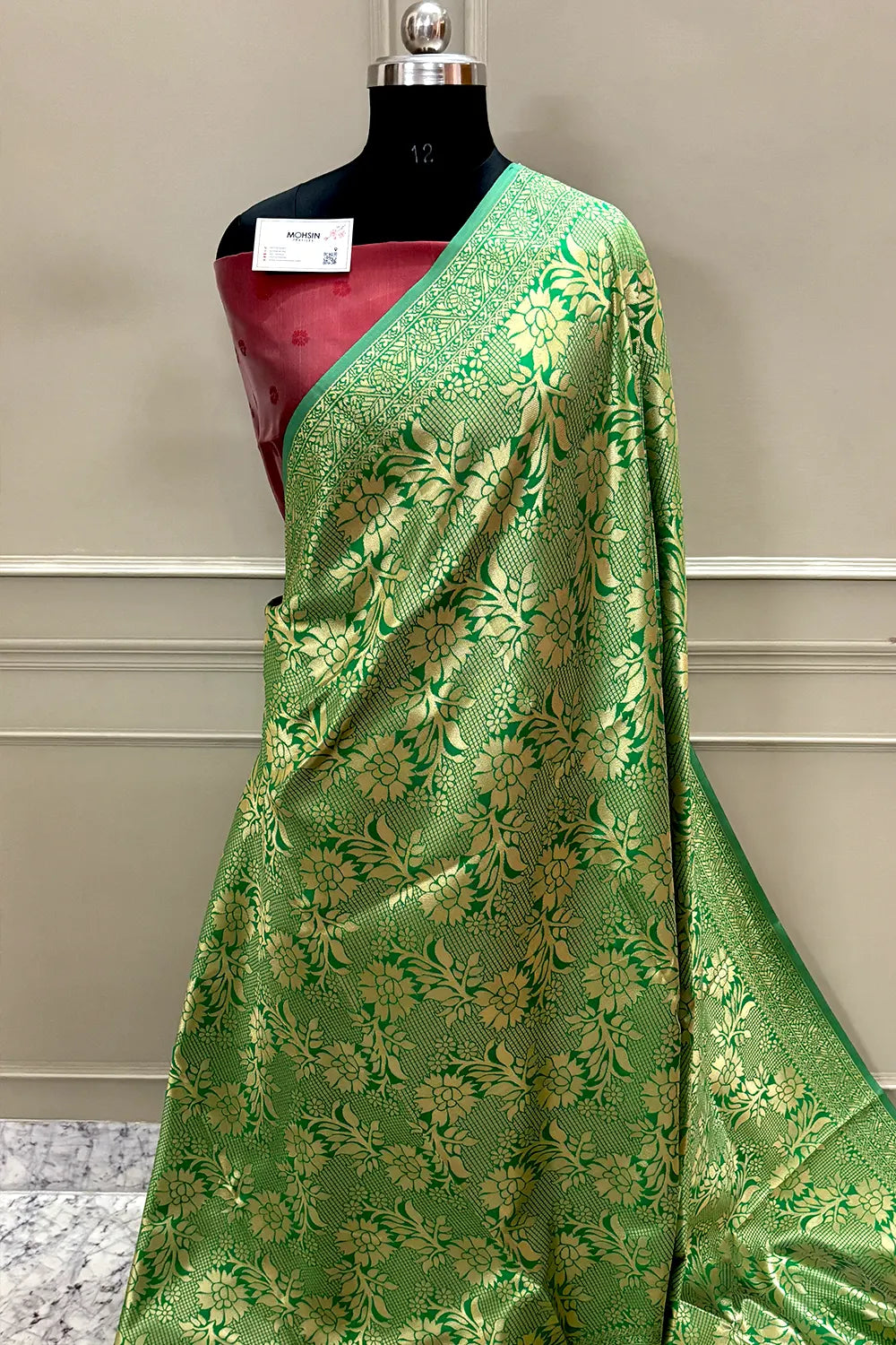 Green and Red Zari Banarasi Silk Saree