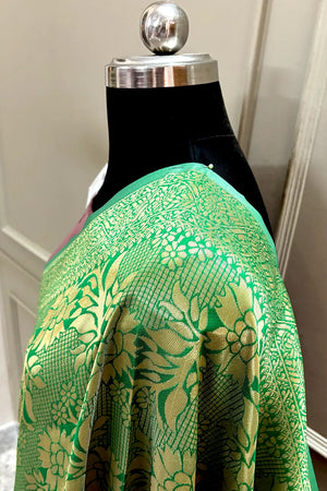 Green and Red Zari Banarasi Silk Saree