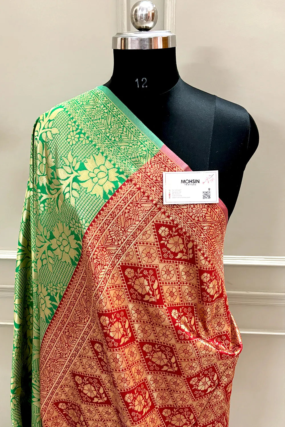 Green and Red Zari Banarasi Silk Saree