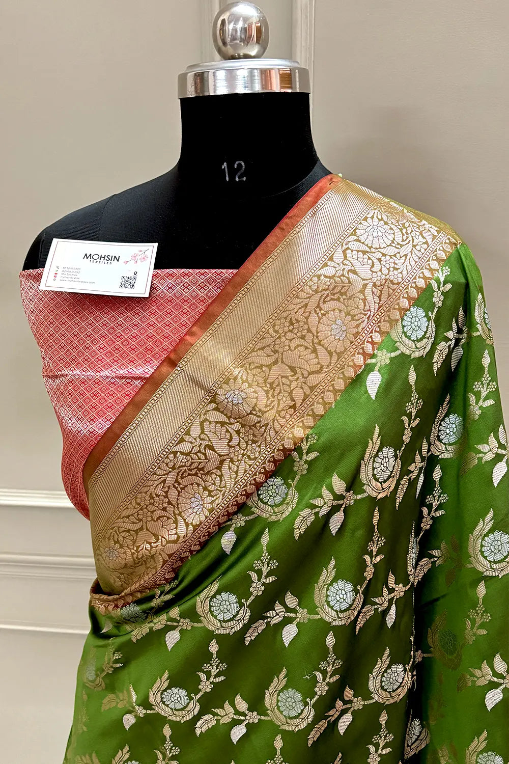 Green and Red Zari Banarasi Silk Saree