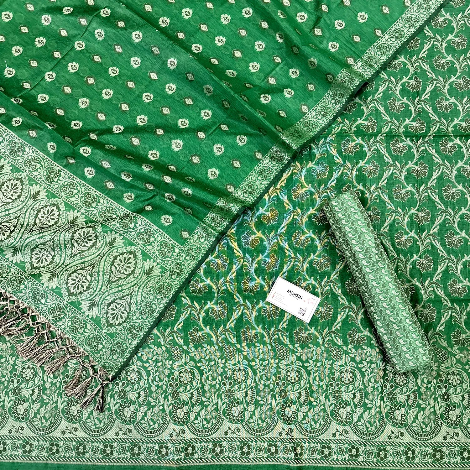 Green Angoori Jaal Cotton Silk Banarasi Suit