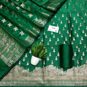 Green Assi Ghat Aarti Semi Katan Silk Banarasi Suit
