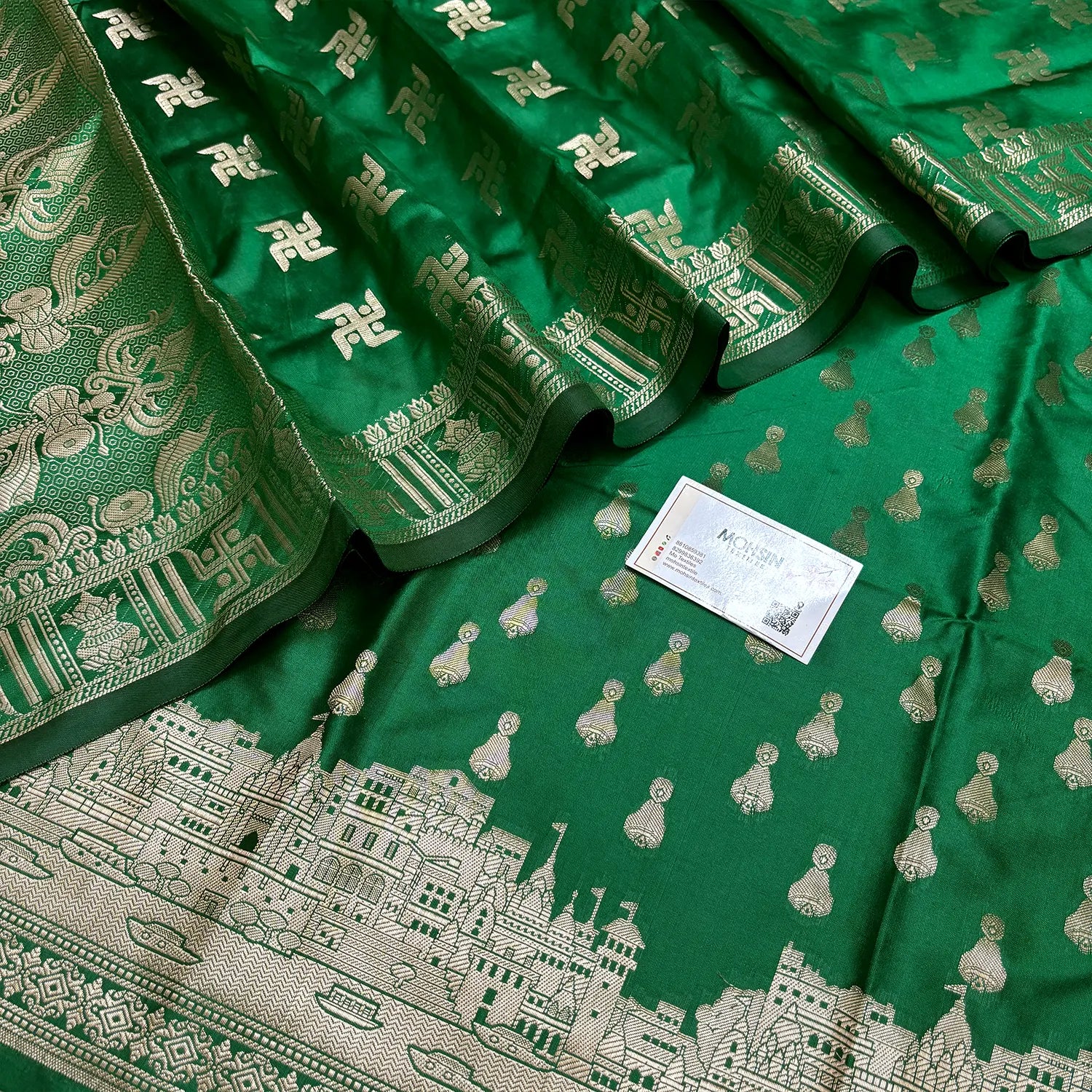 Green Assi Ghat Aarti Semi Katan Silk Banarasi Suit