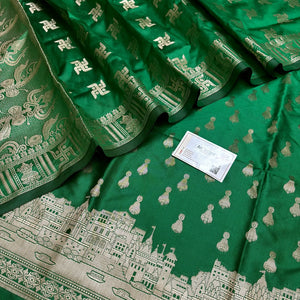 Green Assi Ghat Aarti Semi Katan Silk Banarasi Suit