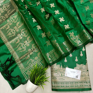Green Assi Ghat Aarti Semi Katan Silk Banarasi Suit
