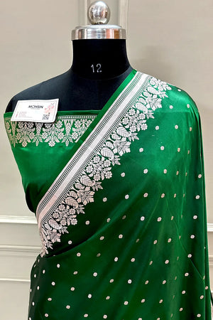 Green Hawahawai Buti Katan Silk Banarasi Saree