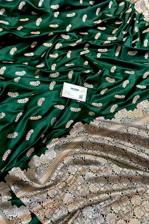 Green Kanak Buti Katan Silk Banarasi Saree