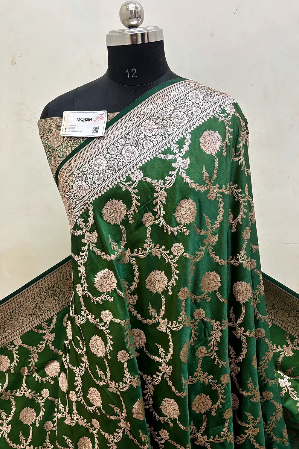 Green Laabela Jaal Katan Mashru Silk Banarasi Saree