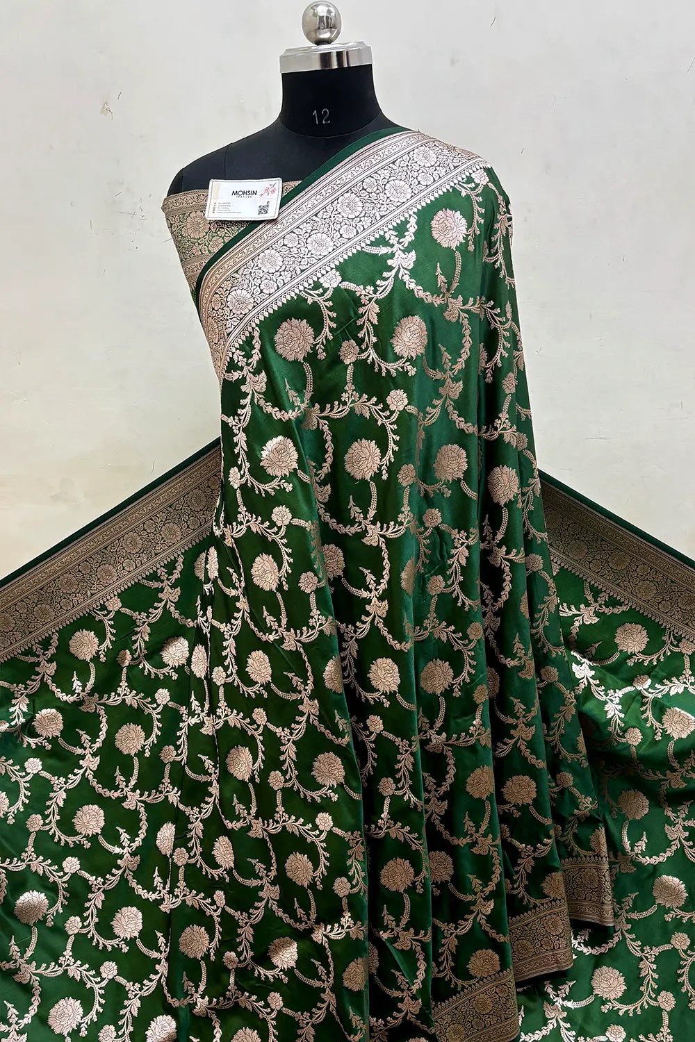 Green Laabela Jaal Katan Mashru Silk Banarasi Saree