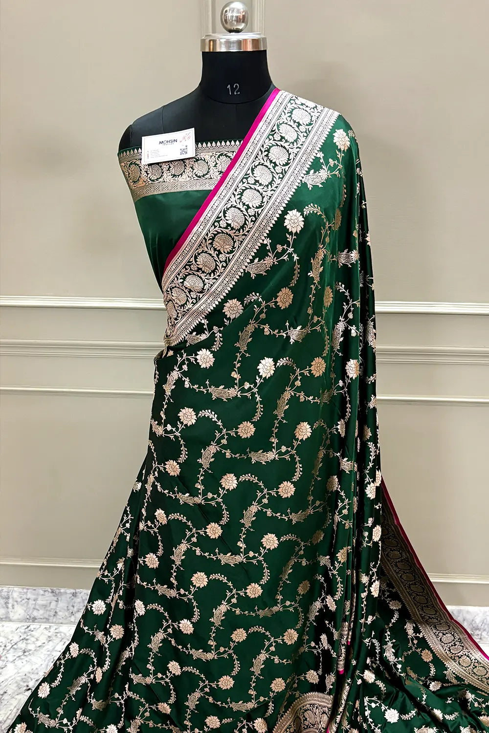 Green Makra Jaal Katan Silk Banarasi Saree