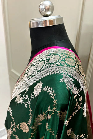 Green Makra Jaal Katan Silk Banarasi Saree