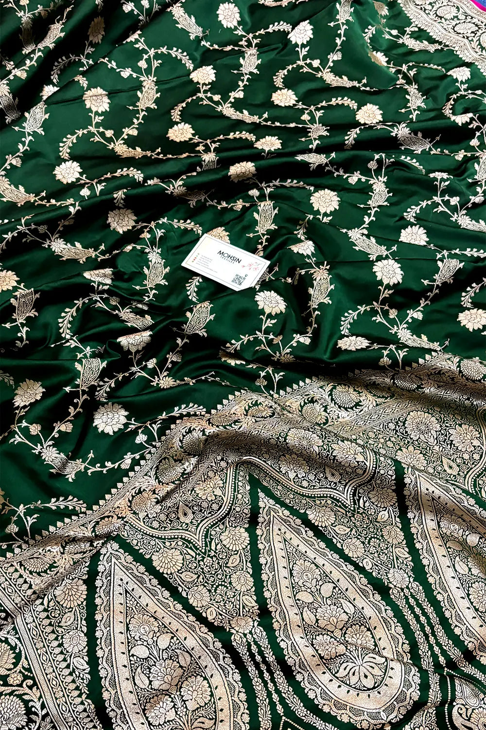 Green Makra Jaal Katan Silk Banarasi Saree