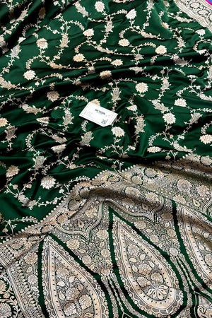 Green Makra Jaal Katan Silk Banarasi Saree