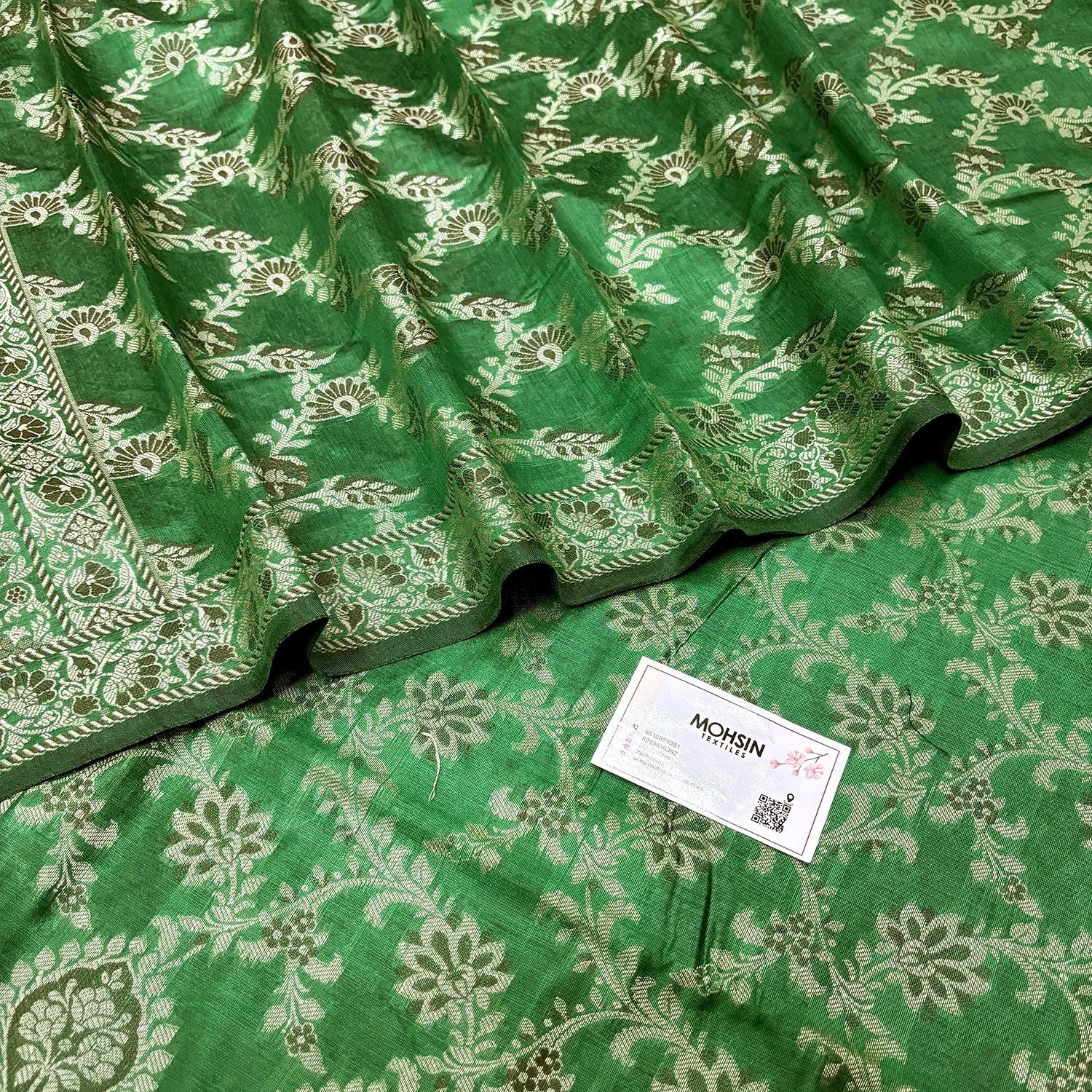 Green Mogambo Jaal Cotton Silk Banarasi Suit