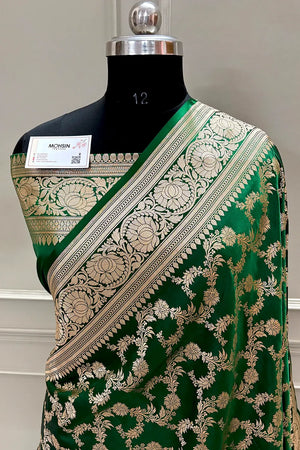 Green Moglai Jaal Katan Silk Banarasi Saree