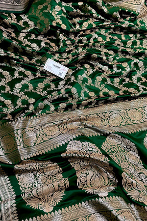 Green Moglai Jaal Katan Silk Banarasi Saree