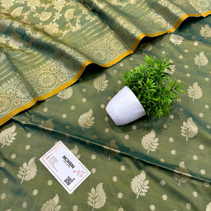 Green Pankh Buti Satin Silk Banarasi Suit