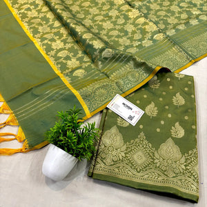 Green Pankh Buti Satin Silk Banarasi Suit