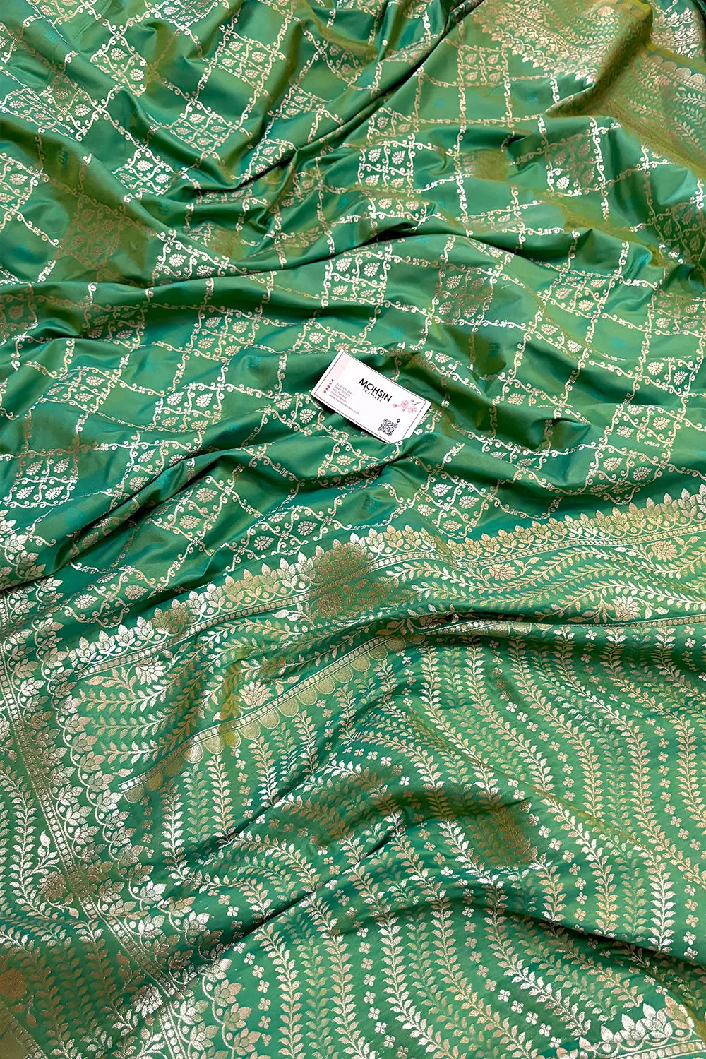 Green Pi Jaal Katan Silk Banarasi Saree 