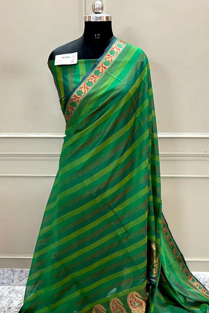 Green Plain Resham Silk Banarasi Saree