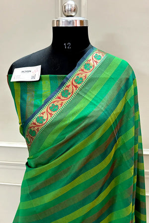 Green Plain Resham Silk Banarasi Saree
