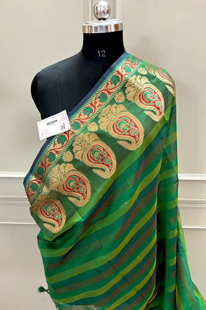 Green Plain Resham Silk Banarasi Saree