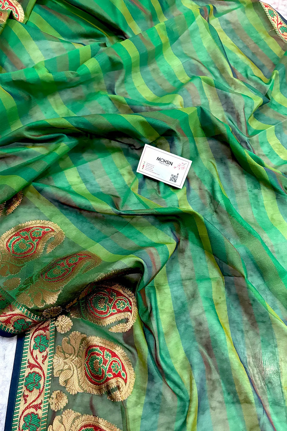 Green Plain Resham Silk Banarasi Saree