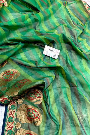 Green Plain Resham Silk Banarasi Saree