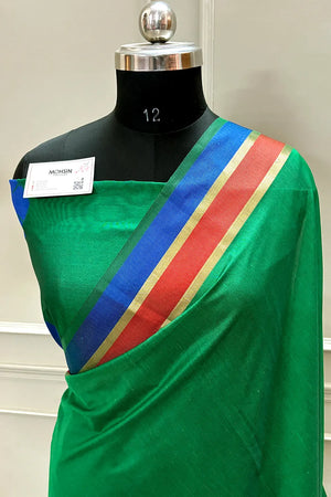 Green Plain Resham Silk Banarasi Saree