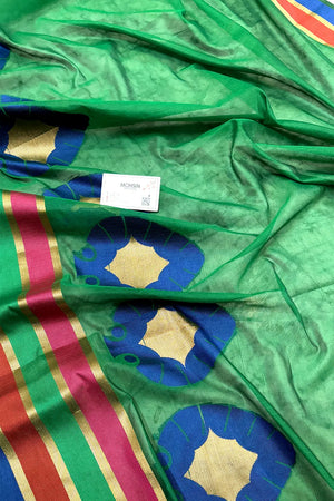 Green Plain Resham Silk Banarasi Saree