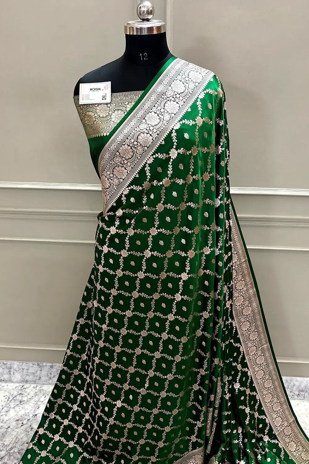Green Qaidi Buti Katan Mashru Silk Banarasi Saree