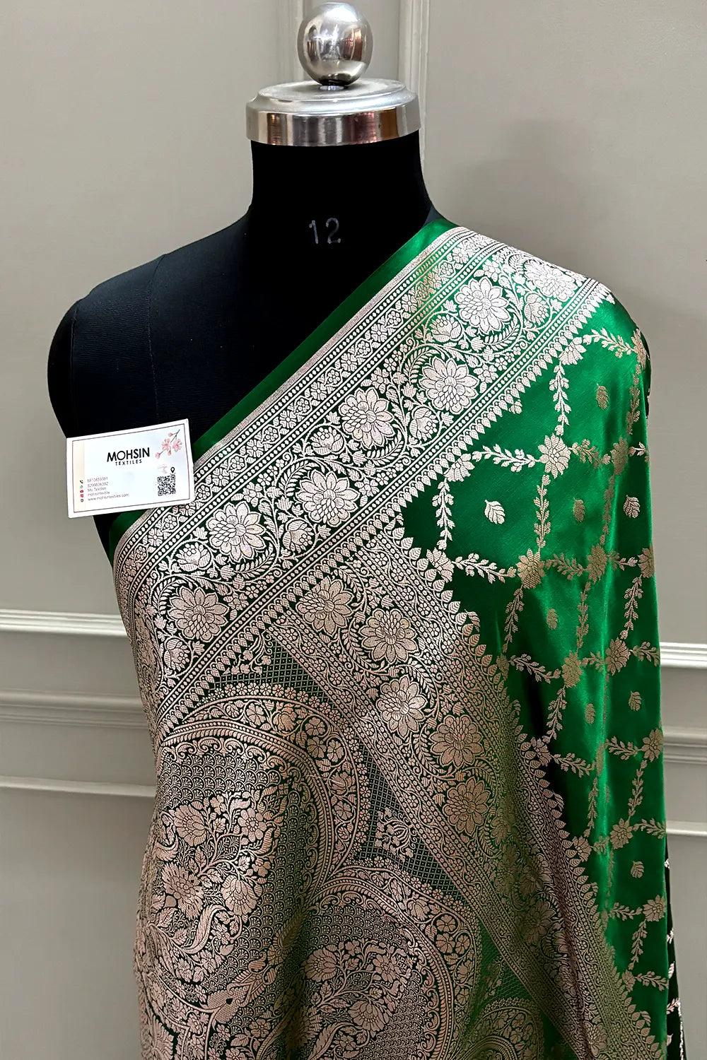 Green Qaidi Buti Katan Mashru Silk Banarasi Saree
