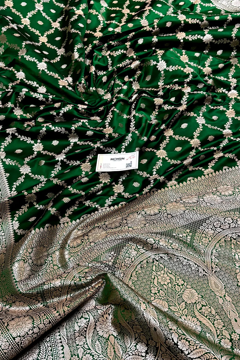Green Qaidi Buti Katan Mashru Silk Banarasi Saree