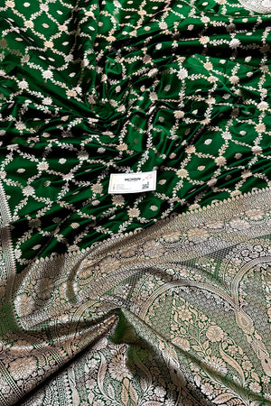 Green Qaidi Buti Katan Mashru Silk Banarasi Saree