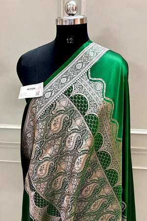 Green Zari Border Katan Silk Banarasi Saree