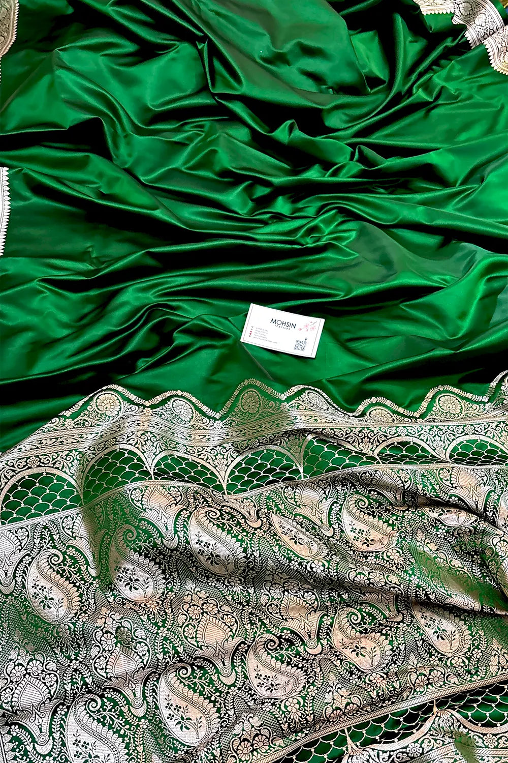 Green Zari Border Katan Silk Banarasi Saree