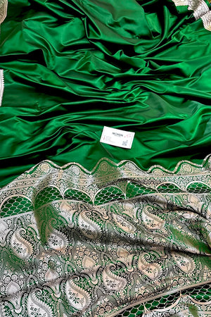 Green Zari Border Katan Silk Banarasi Saree