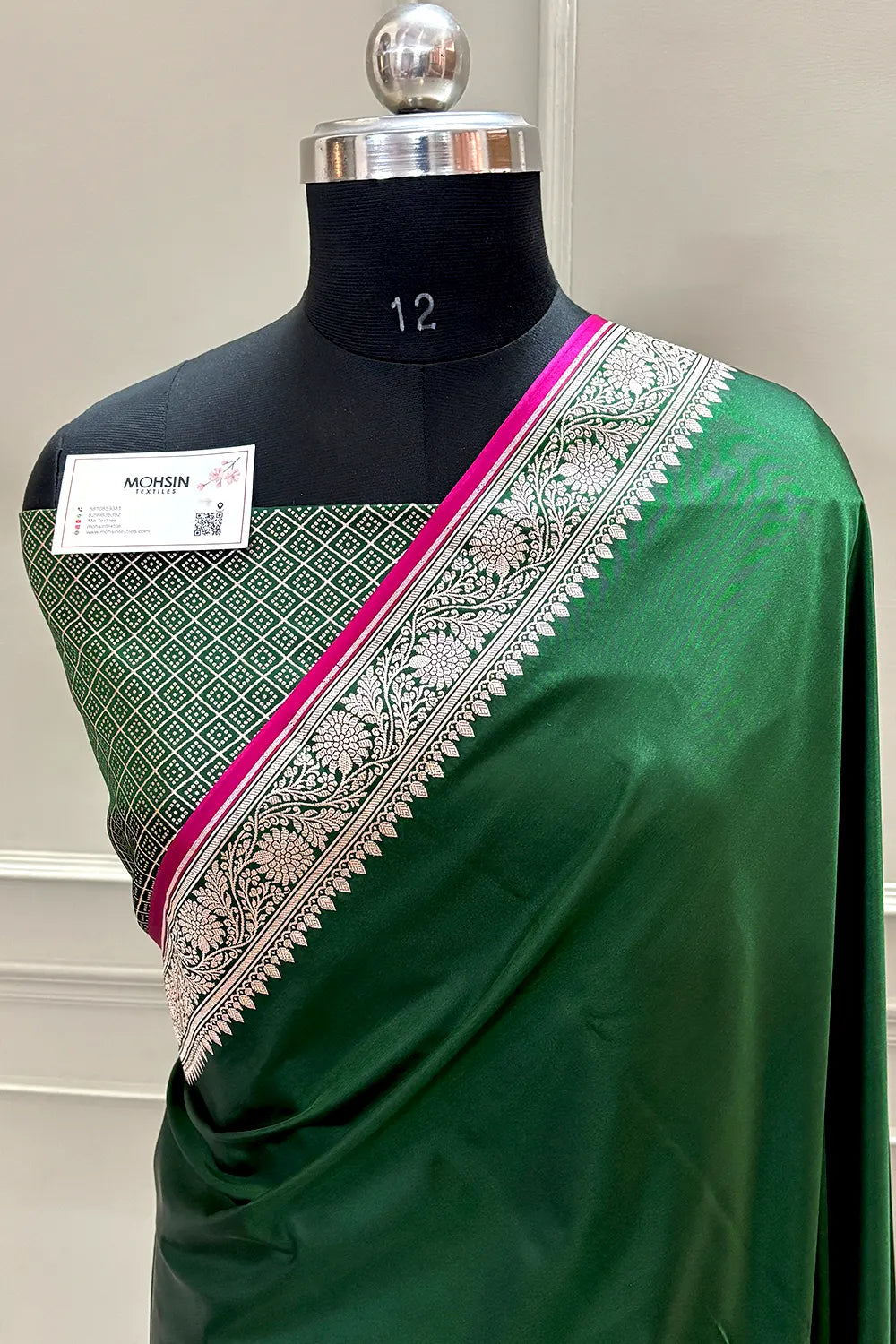 Green Zari Border Katan Silk Banarasi Saree