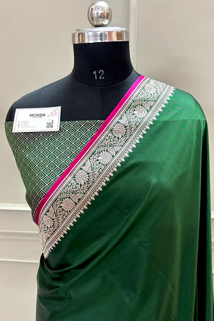 Green Zari Border Katan Silk Banarasi Saree