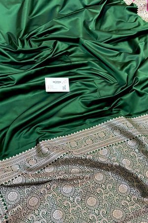 Green Zari Border Katan Silk Banarasi Saree